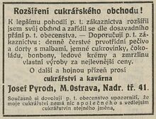 Firemní inzerce Josefa Pyrocha v dobovém tisku. Zdroj: časopis Samostatnost, 1926