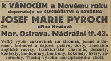 Firemní inzerce Marie Hrušové-Pyrochové v dobovém tisku. Zdroj: Ostravský kraj, 1911