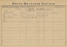 Rudolf Durčák, domovská karta. Zdroj: Archiv města Ostravy, Archiv města Moravská Ostrava, domovská kartotéka