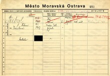 Alois Přibyl, domovská karta. Zdroj: Archiv města Ostravy, Archiv města Moravská Ostrava, domovská kartotéka