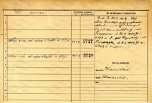 Josef Ladocha, domovská karta otce, rub. Zdroj: Archiv města Ostravy, Archiv města Moravská Ostrava, domovská kartotéka