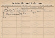 Josef Jelínek, domovská karta. Zdroj: Archiv města Ostravy, Archiv města Moravská Ostrava, domovská kartotéka