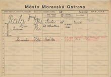 Josef Fiala, domovská karta. Zdroj: Archiv města Ostravy, Archiv města Moravská Ostrava, domovská kartotéka