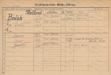 Ludmila Bočková, domovská karta otce. Zdroj: Archiv města Ostravy, Archiv města Moravská Ostrava, domovská kartotéka