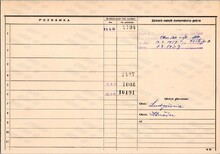 Karel Konrád, domovská karta, rub. Zdroj: Archiv města Ostravy, Archiv města Moravská Ostrava, domovská kartotéka