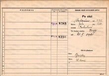 Jaroslav Kopečný, domovská karta, rub. Zdroj: Archiv města Ostravy, Archiv města Moravská Ostrava, domovská kartotéka