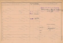 Josef Jureček, domovská karta, rub. Zdroj: Archiv města Ostravy, Archiv města Moravská Ostrava, domovská kartotéka