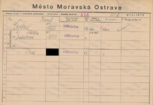 Karel Čejka, domovská karta. Zdroj: Archiv města Ostravy, Archiv města Moravská Ostrava, domovská kartotéka