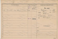 Karel Čejka, domovská karta, rub. Zdroj: Archiv města Ostravy, Archiv města Moravská Ostrava, domovská kartotéka