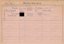 Karta domovské příslušnosti rodiny Miroslava Andrýska Zdroj: Archiv města Ostravy, fond Archiv města Moravská Ostrava, domovská kartotéka