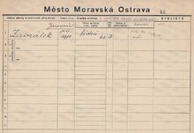 Karta domovské příslušnosti Jaromíra Zaorálka Zdroj: Archiv města Ostravy, fond Archiv města Moravská Ostrava, domovská kartotéka