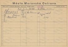 Karta domovské příslušnosti rodiny Bohuslava Glacnera Zdroj: Archiv města Ostravy, fond Archiv města Moravská Ostrava, domovská kartotéka