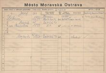 Karta domovské příslušnosti rodiny Josefa Urbana Zdroj: Archiv města Ostravy, fond Archiv města Moravská Ostrava, domovská kartotéka