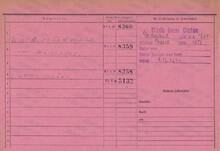 Alfons Glatz, domovská karta, rub. Zdroj: Archiv města Ostravy, Archiv města Moravská Ostrava, domovská kartotéka