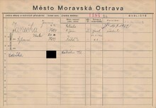 Jaromír Janečka, domovská karta. Zdroj: Archiv města Ostravy, Archiv města Moravská Ostrava, domovská kartotéka