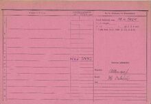 Jan Javorek, domovská karta, rub. Zdroj: Archiv města Ostravy, Archiv města Moravská Ostrava, domovská kartotéka