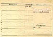 Vladimír Sedmera, domovská karta, rub. Zdroj: Archiv města Ostravy, Archiv města Moravská Ostrava, domovská kartotéka