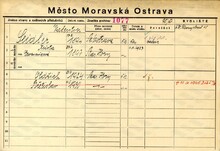 Valentin Seidler, domovská karta. Zdroj: Archiv města Ostravy, Archiv města Moravská Ostrava, domovská kartotéka