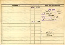 Valentin Seidler, domovská karta, rub. Zdroj: Archiv města Ostravy, Archiv města Moravská Ostrava, domovská kartotéka