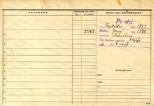 František Všolek, domovská karta, rub. Zdroj: Archiv města Ostravy, Archiv města Moravská Ostrava, domovská kartotéka