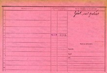 Jaroslav Večeřa, domovská karta otce, rub. Zdroj: Archiv města Ostravy, Archiv města Moravská Ostrava, domovská kartotéka