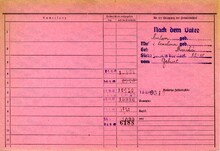 Václav Staněk, domovská karta otce, rub. Zdroj: Archiv města Ostravy, Archiv města Moravská Ostrava, domovská kartotéka