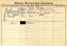 Vilém Vojkovský, domovská karta. Zdroj: Archiv města Ostravy, Archiv města Moravská Ostrava, domovská kartotéka