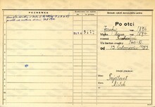 Vilém Vojkovský, domovská karta, rub. Zdroj: Archiv města Ostravy, Archiv města Moravská Ostrava, domovská kartotéka