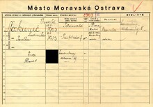 Osvald Noskievič (Noskiewič), domovská karta. Zdroj: Zdroj: Archiv města Ostravy, Archiv města Moravská Ostrava, domovská kartotéka