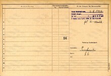 Václav Matěj, domovská karta otce, rub. Zdroj: Zdroj: Archiv města Ostravy, Archiv města Moravská Ostrava, domovská kartotéka