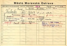 Zdeněk Kubala, domovská karta otce. Zdroj: Archiv města Ostravy, Archiv města Moravská Ostrava, domovská kartotéka