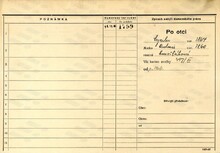 Zdeněk Kubala, domovská karta otce, rub. Zdroj: Archiv města Ostravy, Archiv města Moravská Ostrava, domovská kartotéka