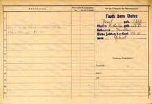 Karel Nováček, domovská karta, rub. Zdroj: Archiv města Ostravy, Archiv města Moravská Ostrava, domovská kartotéka