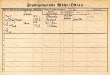 Pavel Krajina, domovská karta. Zdroj: Archiv města Ostravy, Archiv města Moravská Ostrava, domovská kartotéka