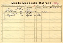 Josef Nekola, domovská karta. Zdroj: Archiv města Ostravy, Archiv města Moravská Ostrava, domovská kartotéka
