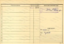 Josef Nekola, domovská karta, rub. Zdroj: Archiv města Ostravy, Archiv města Moravská Ostrava, domovská kartotéka