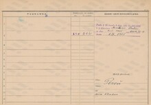 Otakar Herink, domovská karta, rub. Zdroj: Archiv města Ostravy, Archiv města Moravská Ostrava, domovská kartotéka