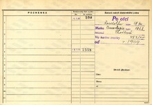 Rudolf Kubala, domovská karta otce, rub. Zdroj: Archiv města Ostravy, Archiv města Moravská Ostrava, domovská kartotéka