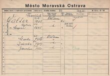 Karta domovské příslušnosti Sylvie Walterové Zdroj: Archiv města Ostravy, fond Archiv města Moravská Ostrava, domovská kartotéka