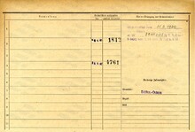 Ladislav Třenecký, domovská karta, rub. Zdroj: Archiv města Ostravy, Archiv města Moravská Ostrava, domovská kartotéka