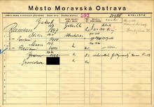 Jakub Ramian, domovská karta. Zdroj: Archiv města Ostravy, Archiv města Moravská Ostrava, domovská kartotéka