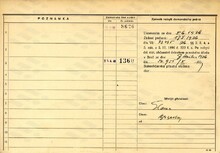 Jakub Ramian, domovská karta, rub. Zdroj: Archiv města Ostravy, Archiv města Moravská Ostrava, domovská kartotéka