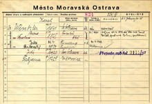 Karel Winkler, domovská karta. Zdroj: Archiv města Ostravy, Archiv města Moravská Ostrava, domovská kartotéka