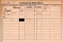 Archiv města Ostravy, Archiv města Moravská Ostrava, domovská karta Václava Šiguta