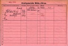 Archiv města Ostravy, Archiv města Moravská Ostrava, domovská karta Rudolfa Teleckého