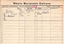 Archiv města Ostravy, Archiv města Moravská Ostrava, domovská karta Viléma Velkého
