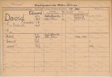 Archiv města Ostravy, Archiv města Moravská Ostrava. domovská karta Eduarda Davida 
