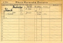 Rostislav Slavík, domovská karta. Zdroj: Archiv města Ostravy, Archiv města Moravská Ostrava, domovská kartotéka
