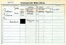 Josef Prokop, domovská karta. Zdroj: Archiv města Ostravy, Archiv města Moravská Ostrava, domovská kartotéka
