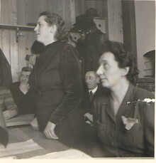  Eliška Telecká (sedící) ze Sokola Zárubek a&nbsp;Marie Velká, župní náčelnice ze Sokola Hrabůvka, pravděpodobně na chatě na Ostravici na setkání starostů Sokola (s. d.). Zdroj: Archiv města Ostravy, osobní fond Pekárek Bohumil.